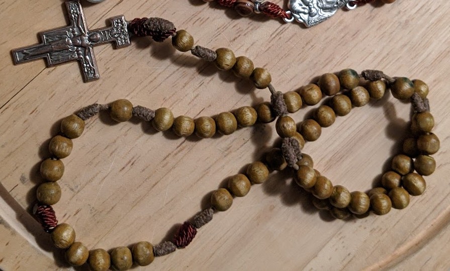 The rosary gifted in Rome in 2013 alongside a handmade rope rosary